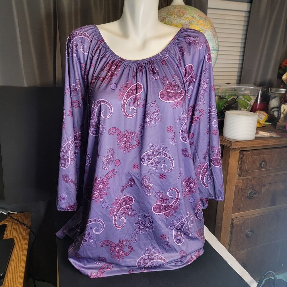 Sara Morgan 4xl Purple Paisly Blouse
